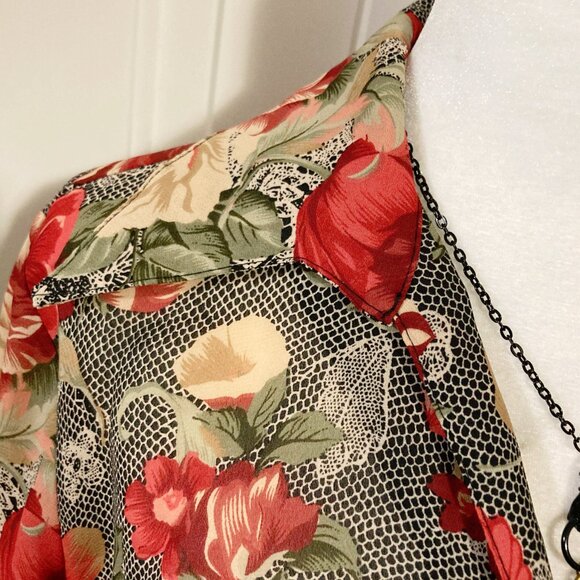 BEECHERS BROOK Vintage red black cream floral lace print blouse ~ SMALL MEDIUM - Picture 6 of 14